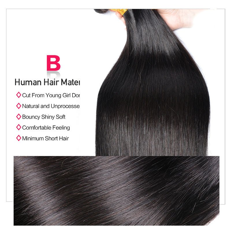 Superlove Hair 3 Bundles Straight Hair with 4x4 Lace Closure 65g/Bundle 3 Pcs/Lot Natural Black Color Double Weft Hair 10-30 Inch Hair Extensions - Superlovehair