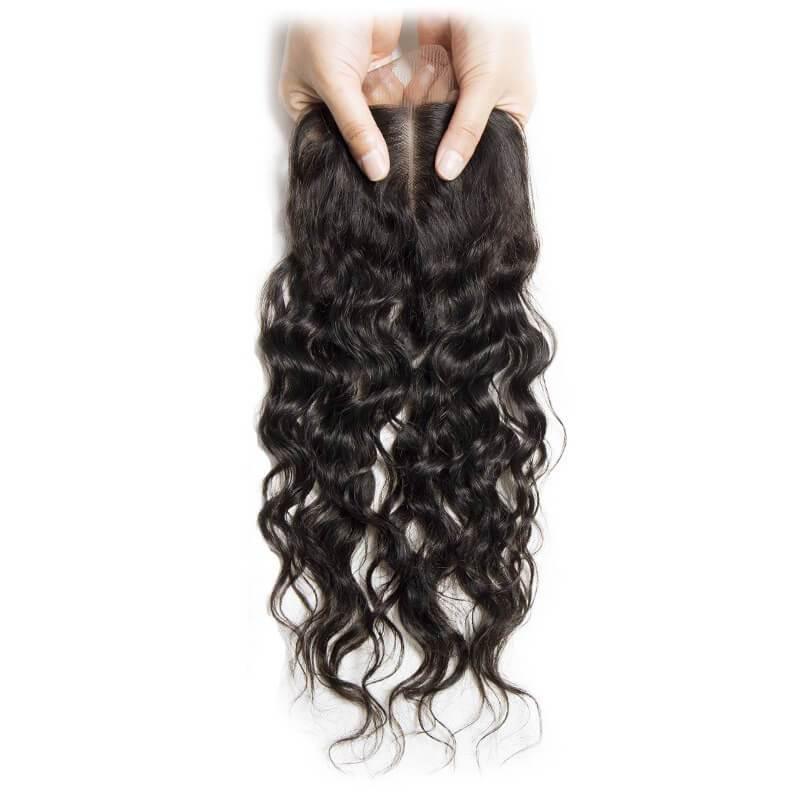 Water Wave 3 Bundles Natural Color Indian Human Hair 4x1 Lace
