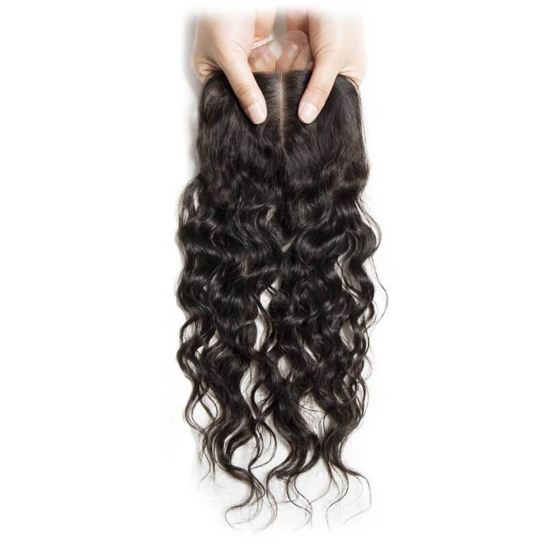 Water Wave 3 Bundles Natural Color Indian Human Hair 4x1 Lace Closure - Superlovehair