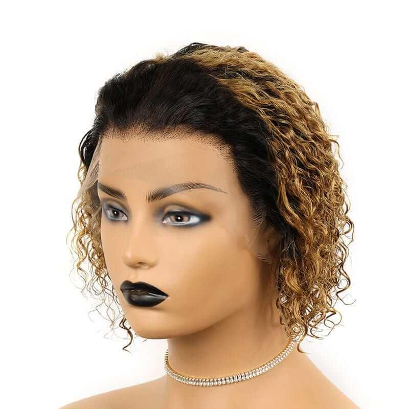 Worth | Pixie Cut Short Curly Wigs 13x1 Lace Front Wig 1B/27# Ombre Human Hair - Superlovehair